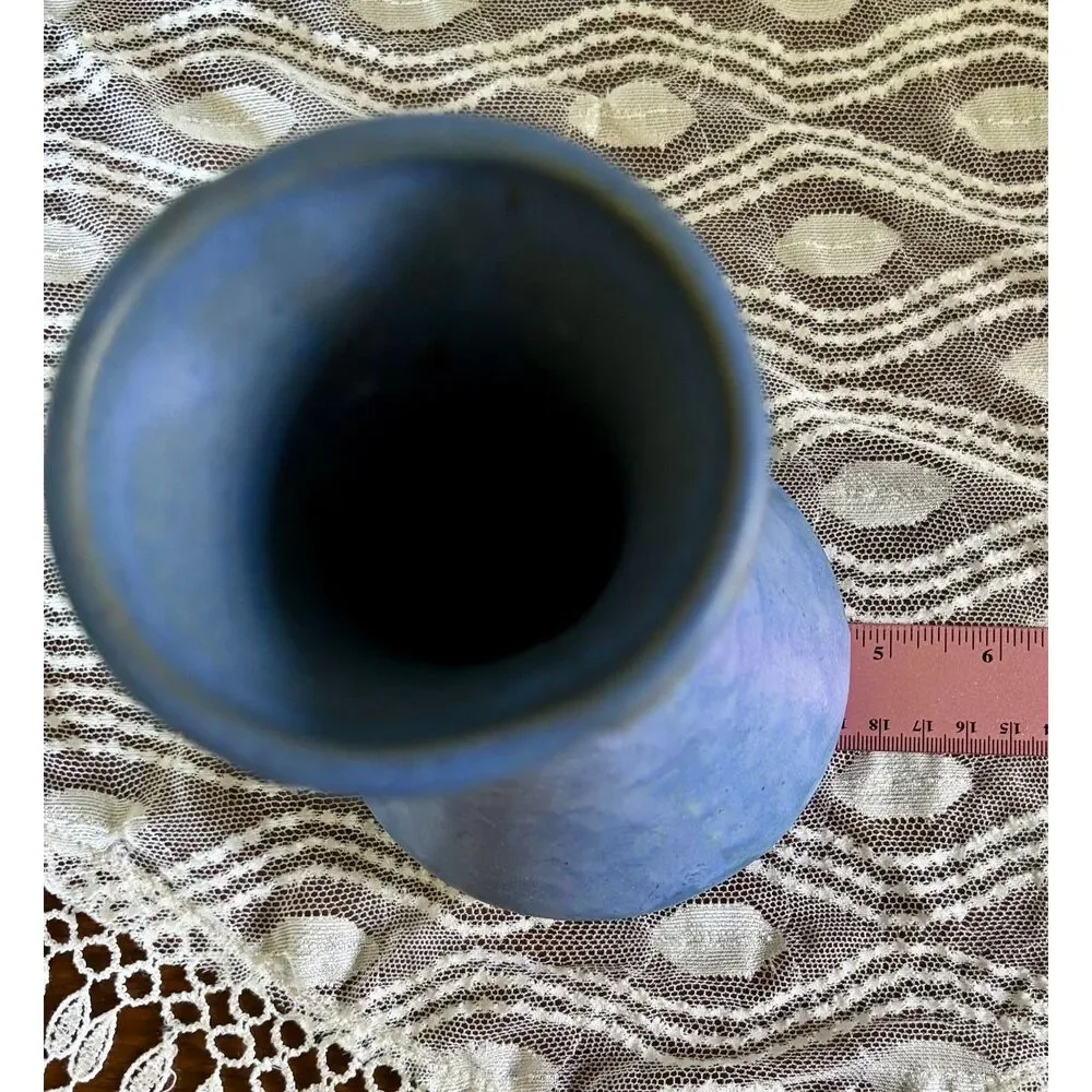 Vintage Blue Art Pottery Vase Matte Glaze Mottled Cornflower Blue Ceramic Vase A